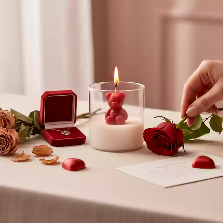 Ayıcık Figürlü Cam Bardak Mum - Görsel 2