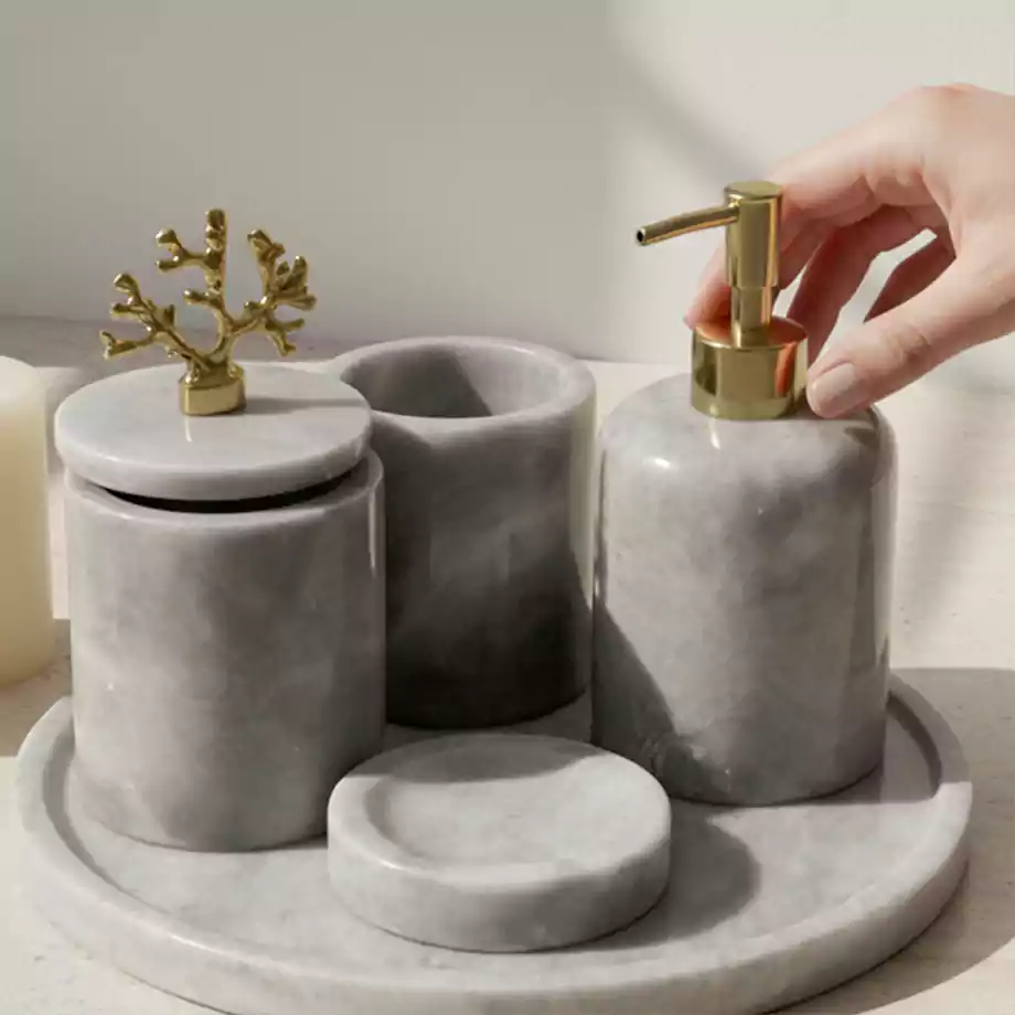 Mermer Görünümlü Altın Detaylı Banyo Seti - Görsel 2