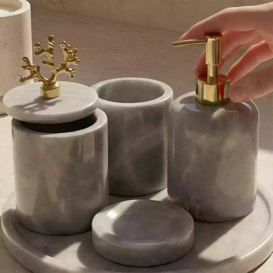 Mermer Görünümlü Altın Detaylı Banyo Seti - Görsel 6