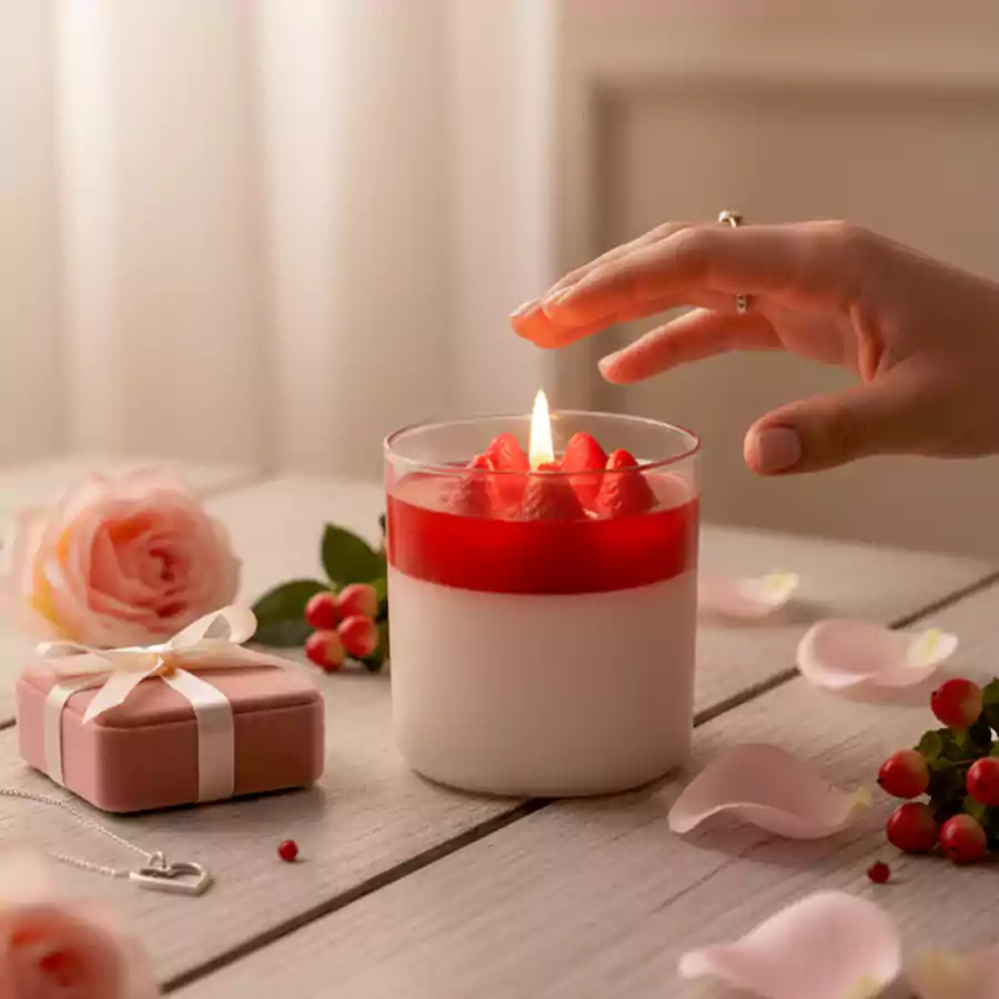 Çilek Figürlü Cam Bardak Mum - Görsel 2