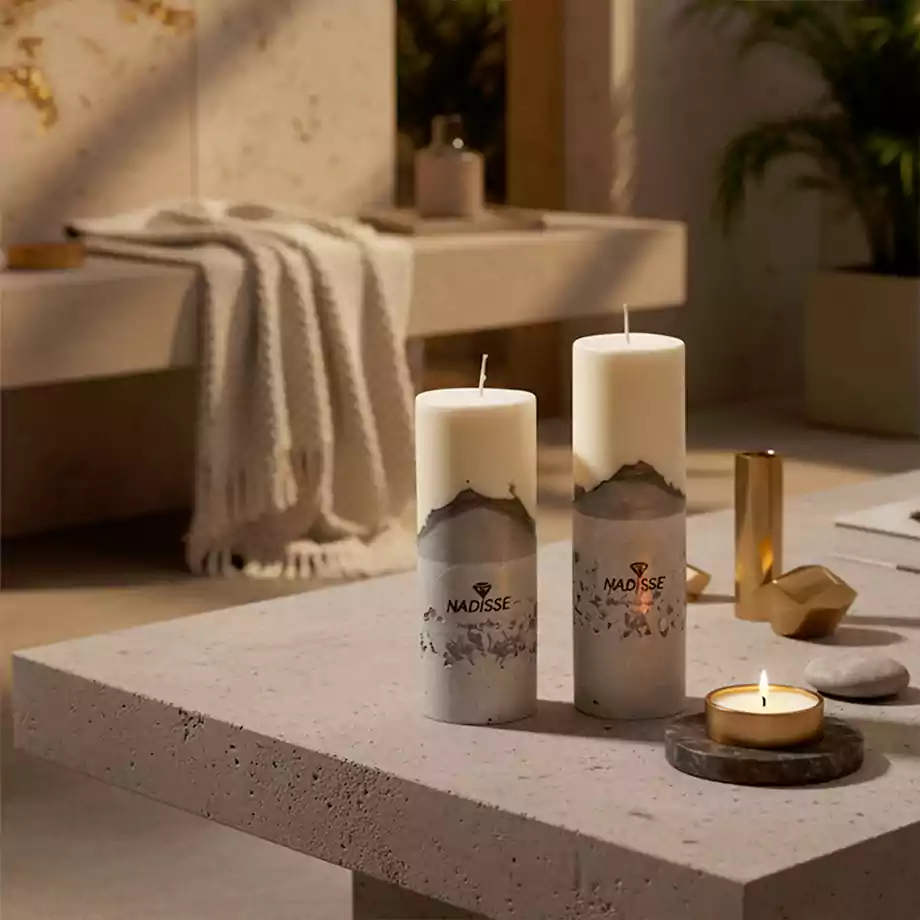 El Yapımı Beton Detaylı Sütun Mum | Dekoratif Minimal Mum - Görsel 2