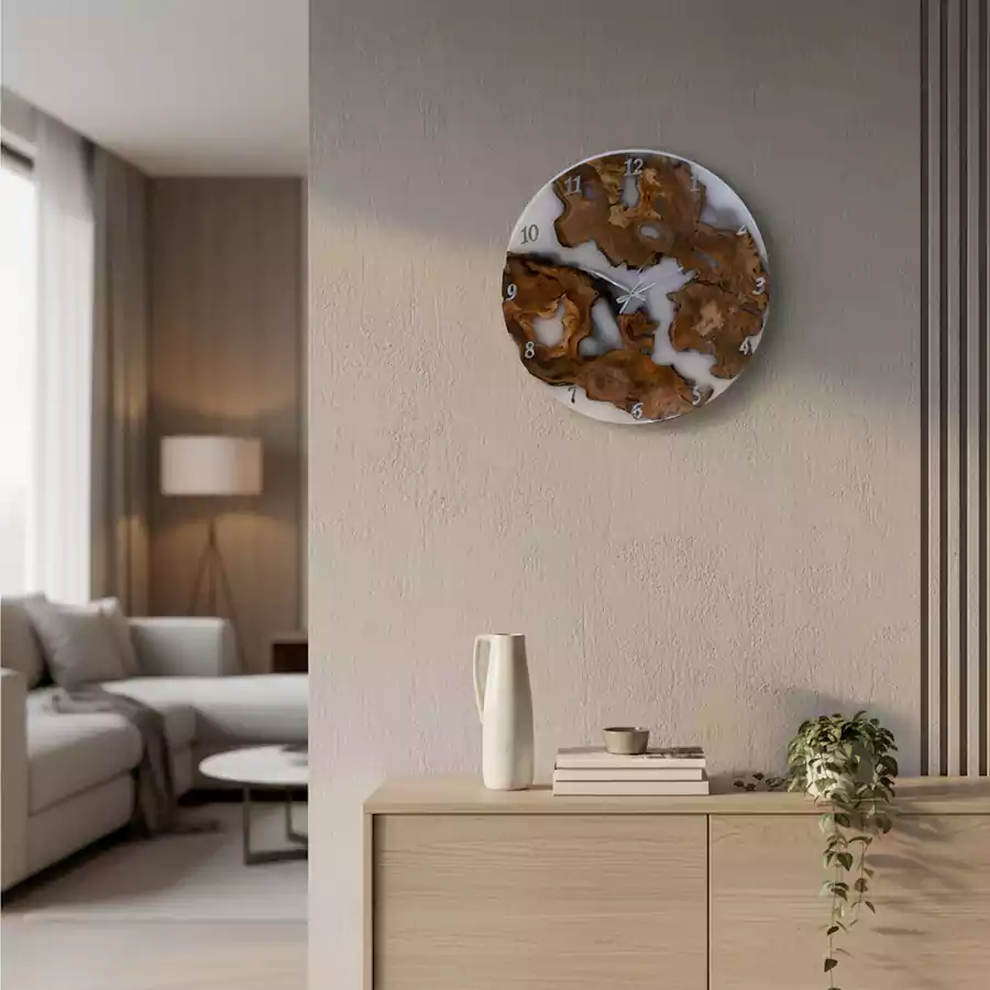 Doğal Ahşap & Epoksi Duvar Saati