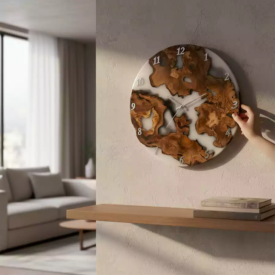 Doğal Ahşap & Epoksi Duvar Saati - Görsel 5