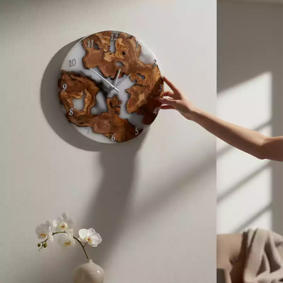 Doğal Ahşap & Epoksi Duvar Saati - Görsel 2