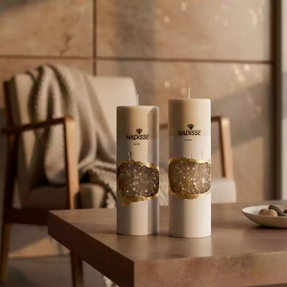 El Yapımı Altın Detaylı Kristal Sütun Mum | Dekoratif Mum - Görsel 2