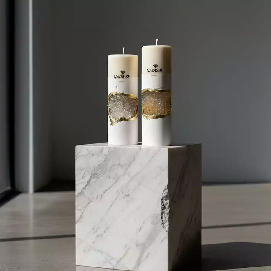 El Yapımı Altın Detaylı Kristal Sütun Mum | Dekoratif Mum - Görsel 5