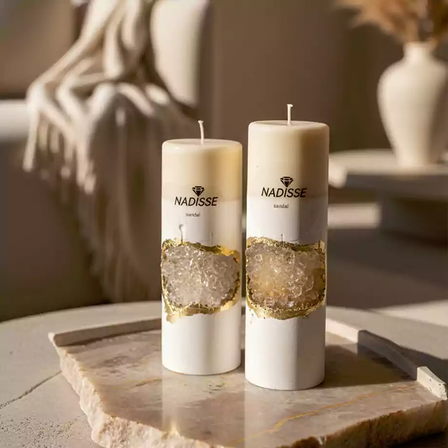 El Yapımı Altın Detaylı Kristal Sütun Mum | Dekoratif Mum - Görsel 4