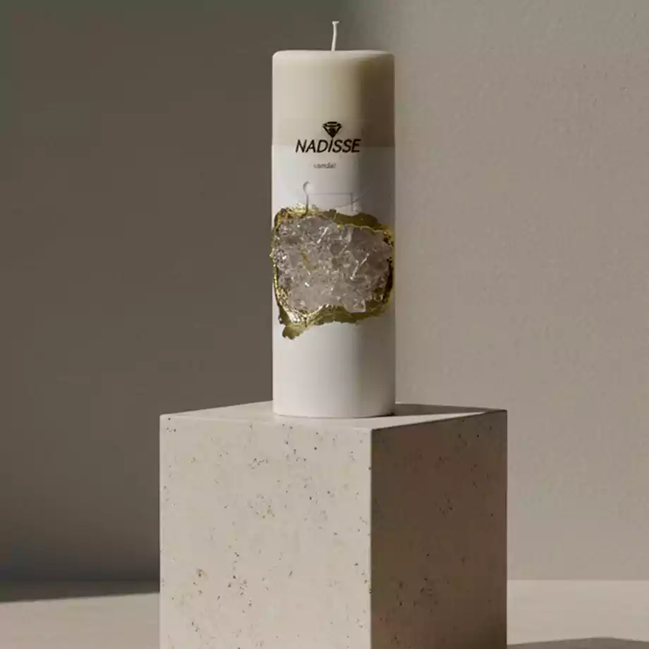 El Yapımı Altın Detaylı Kristal Sütun Mum | Dekoratif Mum - Görsel 6