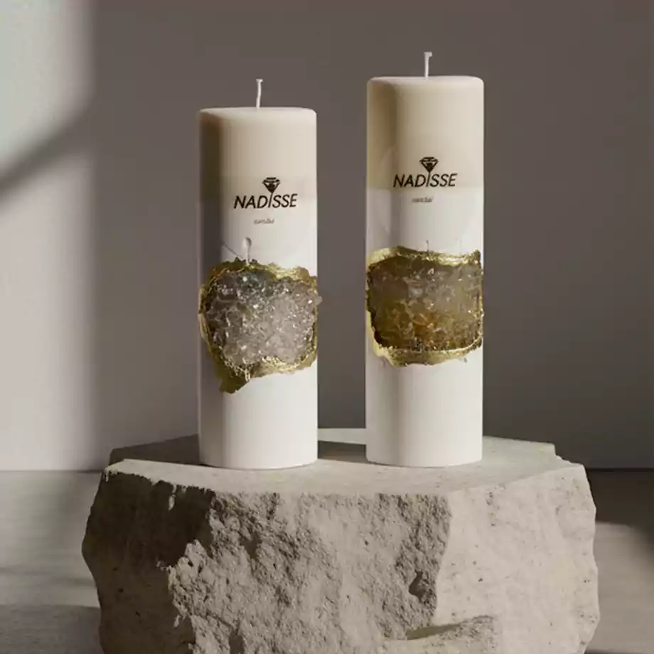 El Yapımı Altın Detaylı Kristal Sütun Mum | Dekoratif Mum - Görsel 3