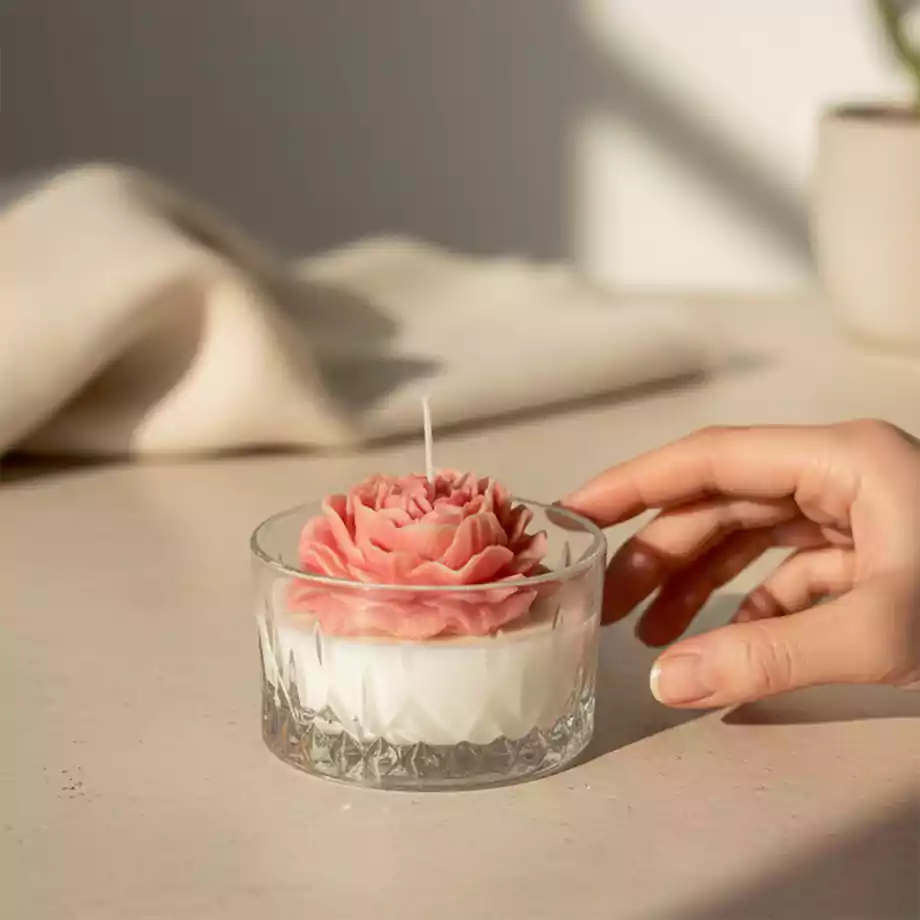 El Yapımı Beton Saksıda Çiçek Mum | Modern Ev Ofis Mumu - Görsel 4