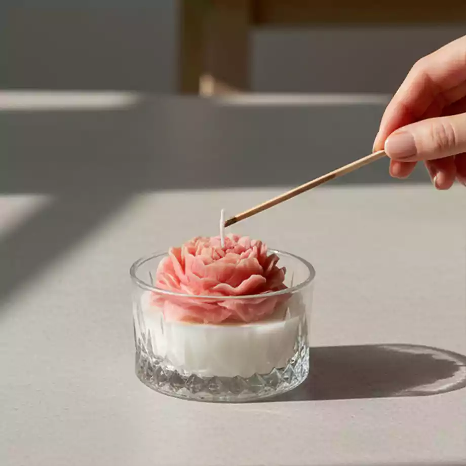 El Yapımı Beton Saksıda Çiçek Mum | Modern Ev Ofis Mumu - Görsel 3