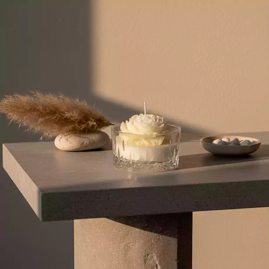 El Yapımı Cam Bardakta Çiçek Mum | Dekoratif Şeffaf Mum - Görsel 5