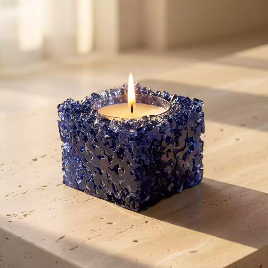 Epoksi Kristal Mum | Lacivert Doğal Taş Görünümlü Dekoratif Mum - Görsel 2