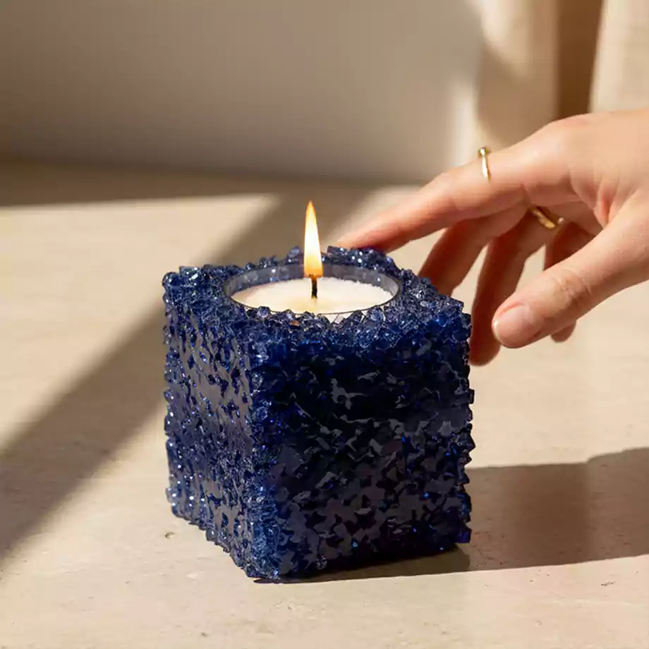 Epoksi Kristal Mum | Lacivert Doğal Taş Görünümlü Dekoratif Mum - Görsel 3