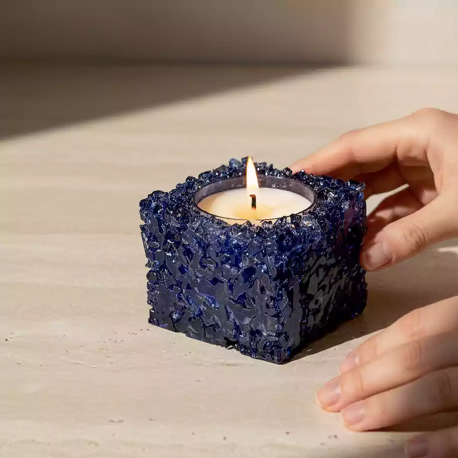 Epoksi Kristal Mum | Lacivert Doğal Taş Görünümlü Dekoratif Mum - Görsel 10