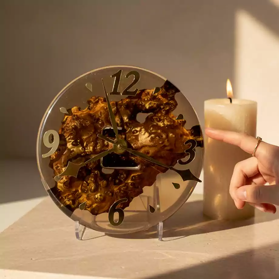 Epoksi Masa Saati | Doğal Ahşap Dekoratif Saat - Görsel 5