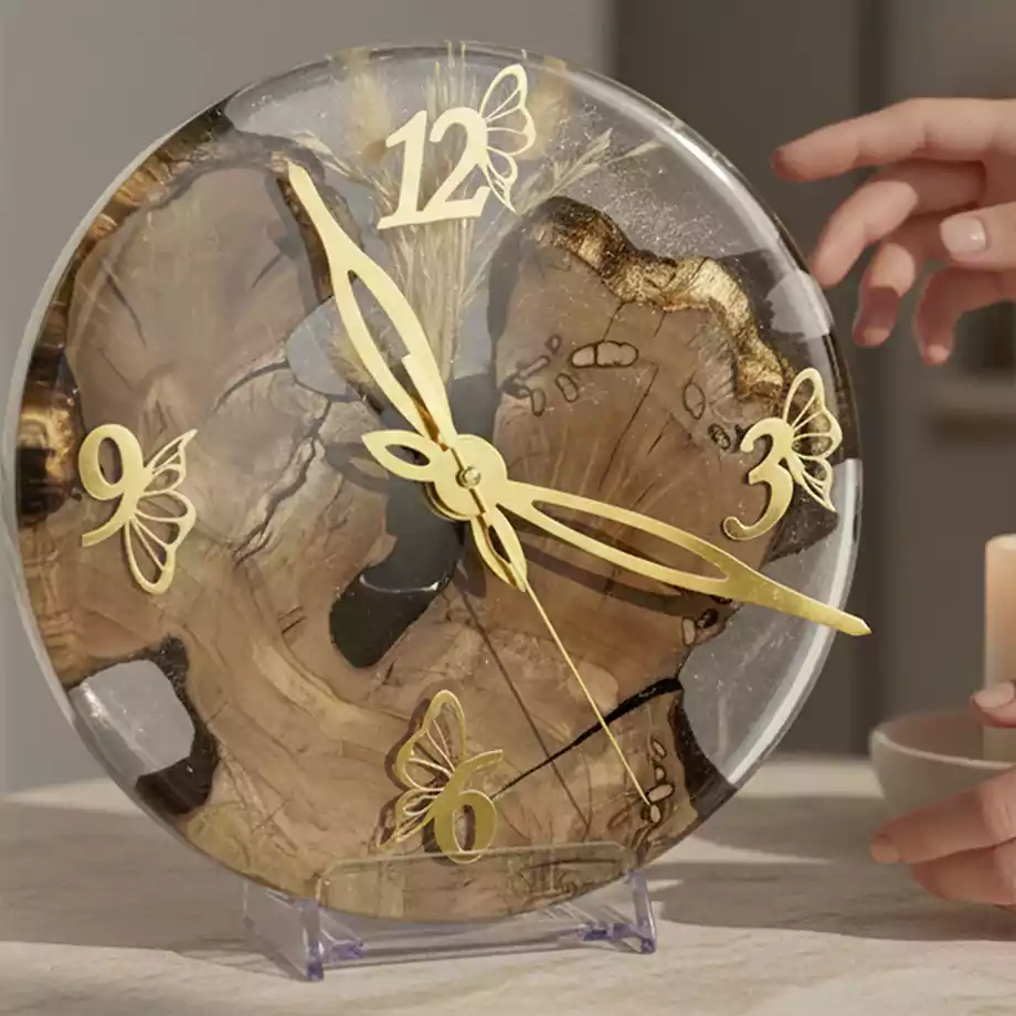 Epoksi Masa Saati | Ahşap Detaylı Dekoratif Premium Saat - Görsel 3