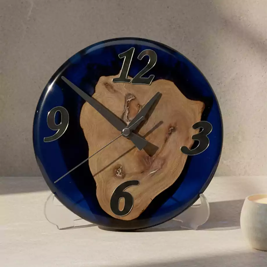 Epoksi Masa Saati  | Doğal Ahşap Detaylı Dekoratif Saat - Görsel 2