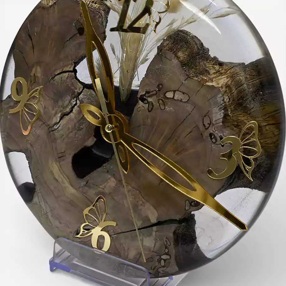 Epoksi Masa Saati | Ahşap Detaylı Dekoratif Premium Saat - Görsel 6