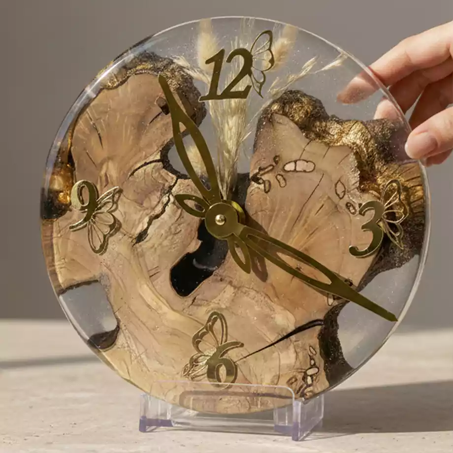 Epoksi Masa Saati | Ahşap Detaylı Dekoratif Premium Saat - Görsel 4