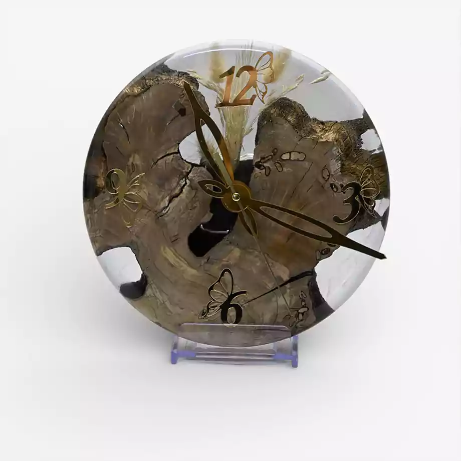 Epoksi Masa Saati | Ahşap Detaylı Dekoratif Premium Saat - Görsel 5