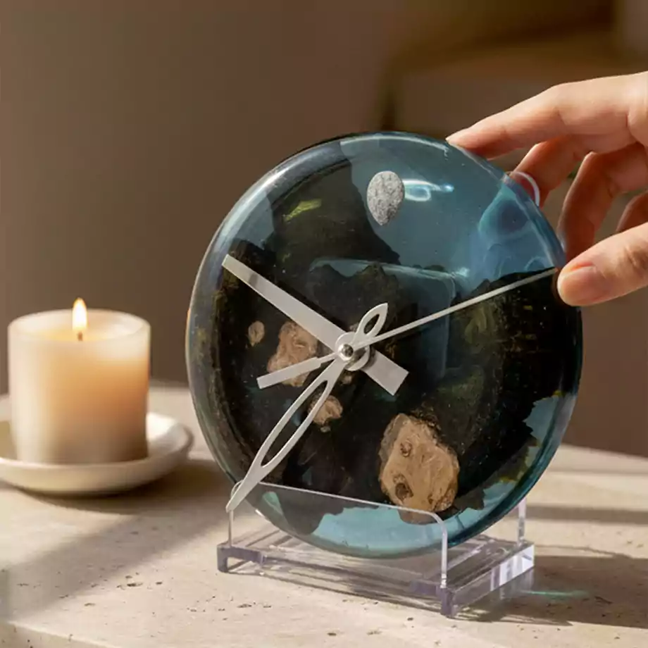 Epoksi Masa Saati | Doğal  Detaylı Dekoratif  Premium Saat - Görsel 3