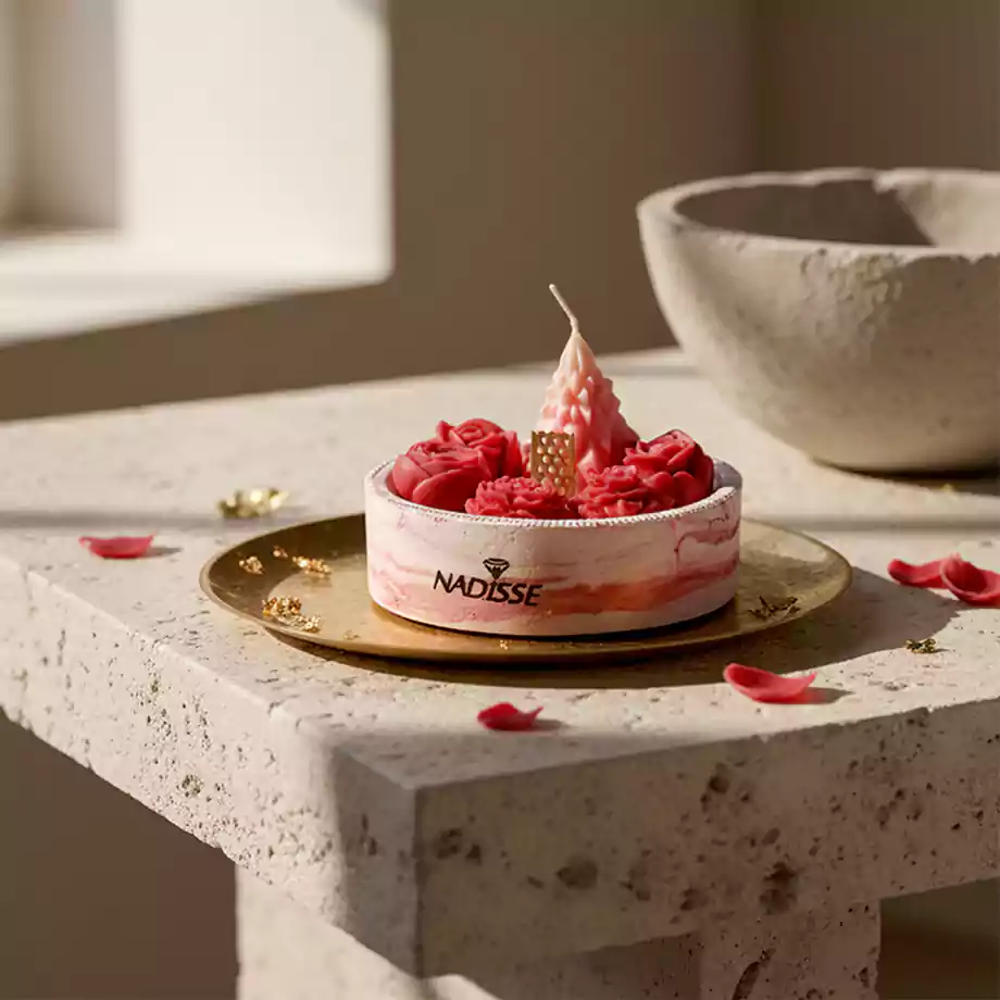 El Yapımı Gül Detaylı Dekoratif Mum | Özel Tasarım Mum - Görsel 5