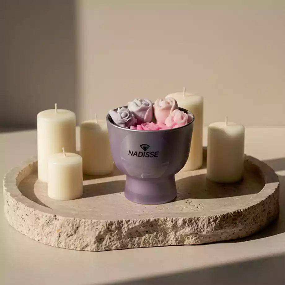 El Yapımı Kadeh Mum | Çiçek Detaylı Dekoratif Kokulu Mum - Görsel 4