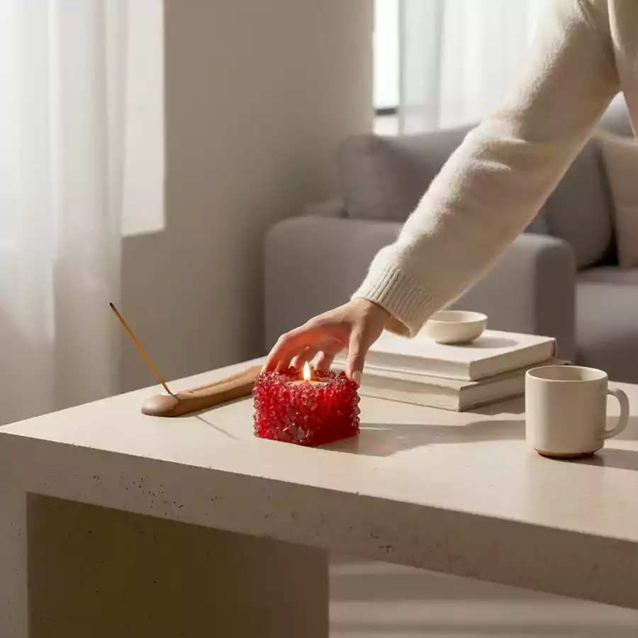 El Yapımı Kırmızı Kristal Mum - Görsel 5