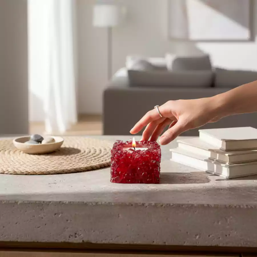El Yapımı Kırmızı Kristal Mum - Görsel 4