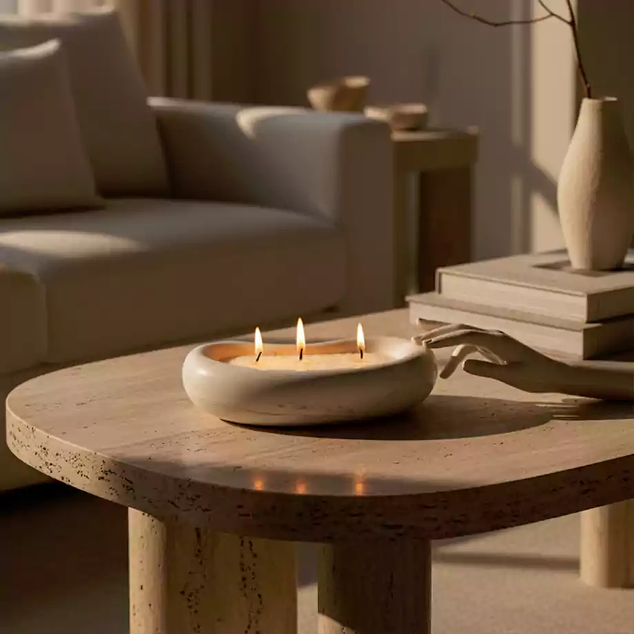 Nadisse El Yapımı Taş Görünümlü 3 Fitilli Soya Mum - Görsel 2