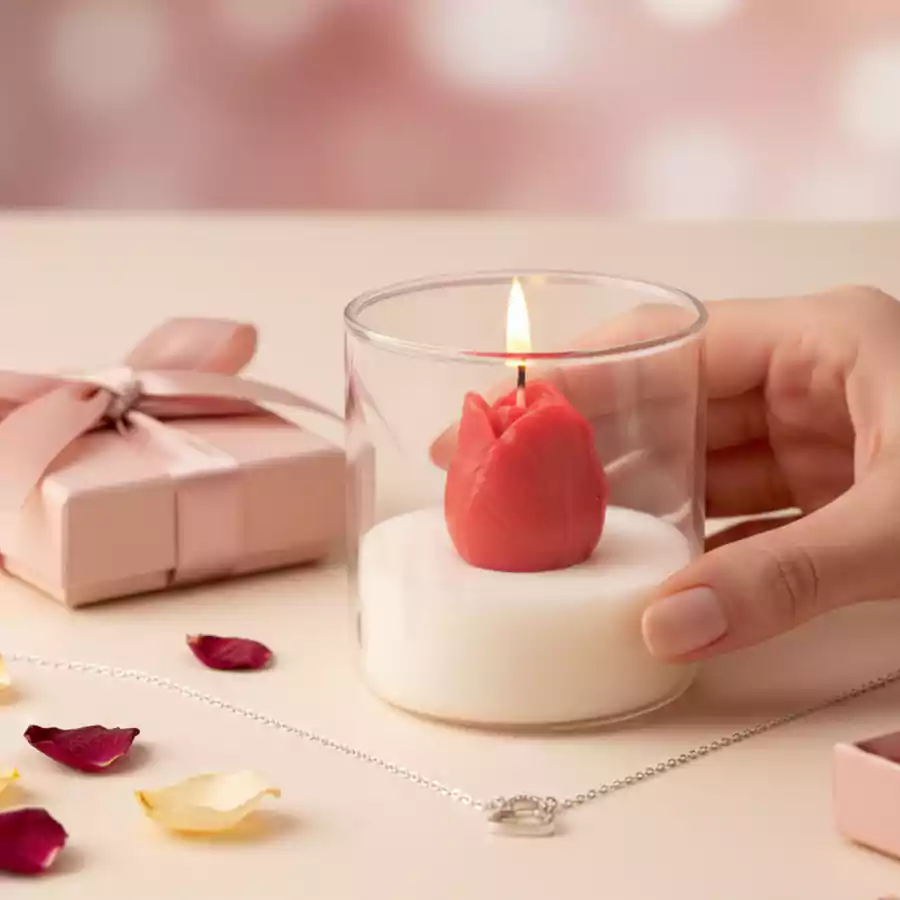 Lale Figürlü Cam Bardak Mum - Görsel 4