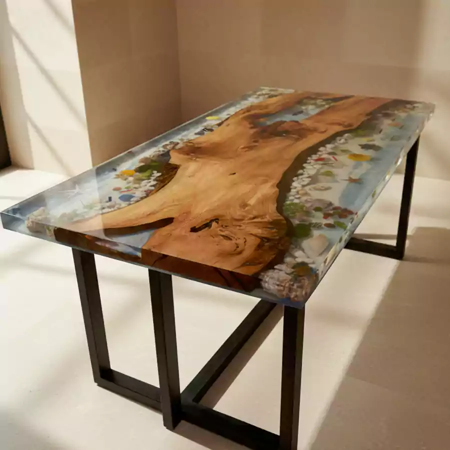 Masif Ahşap Mavi River Epoksi Masa - Görsel 5