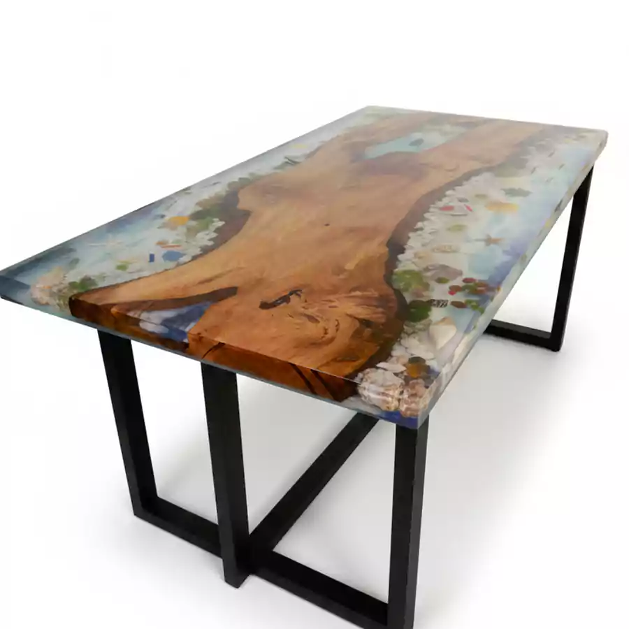 Masif Ahşap Mavi River Epoksi Masa - Görsel 6