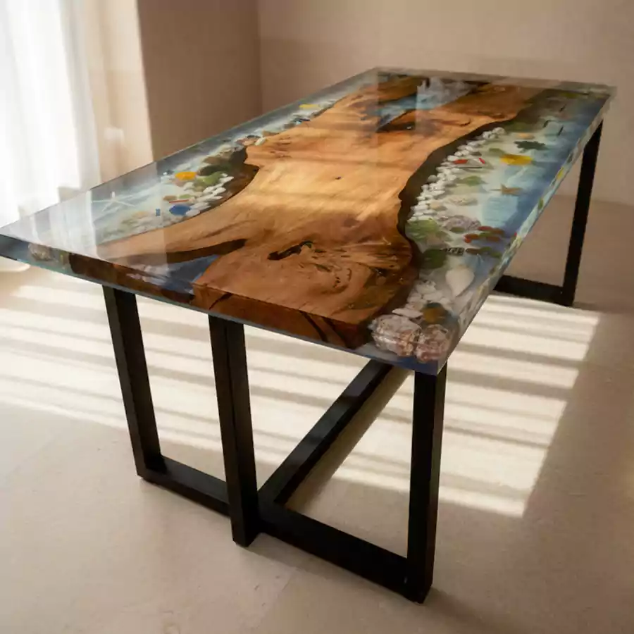 Masif Ahşap Mavi River Epoksi Masa - Görsel 2