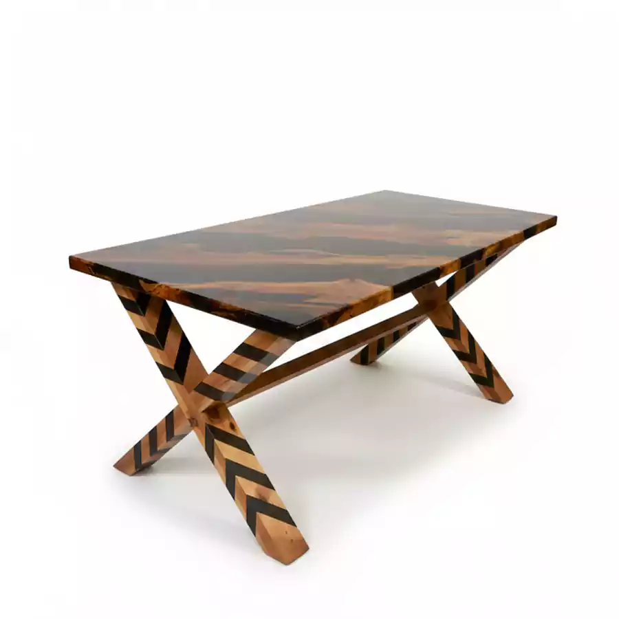 Masif Ahşap & Siyah Epoksi Masa - Görsel 6