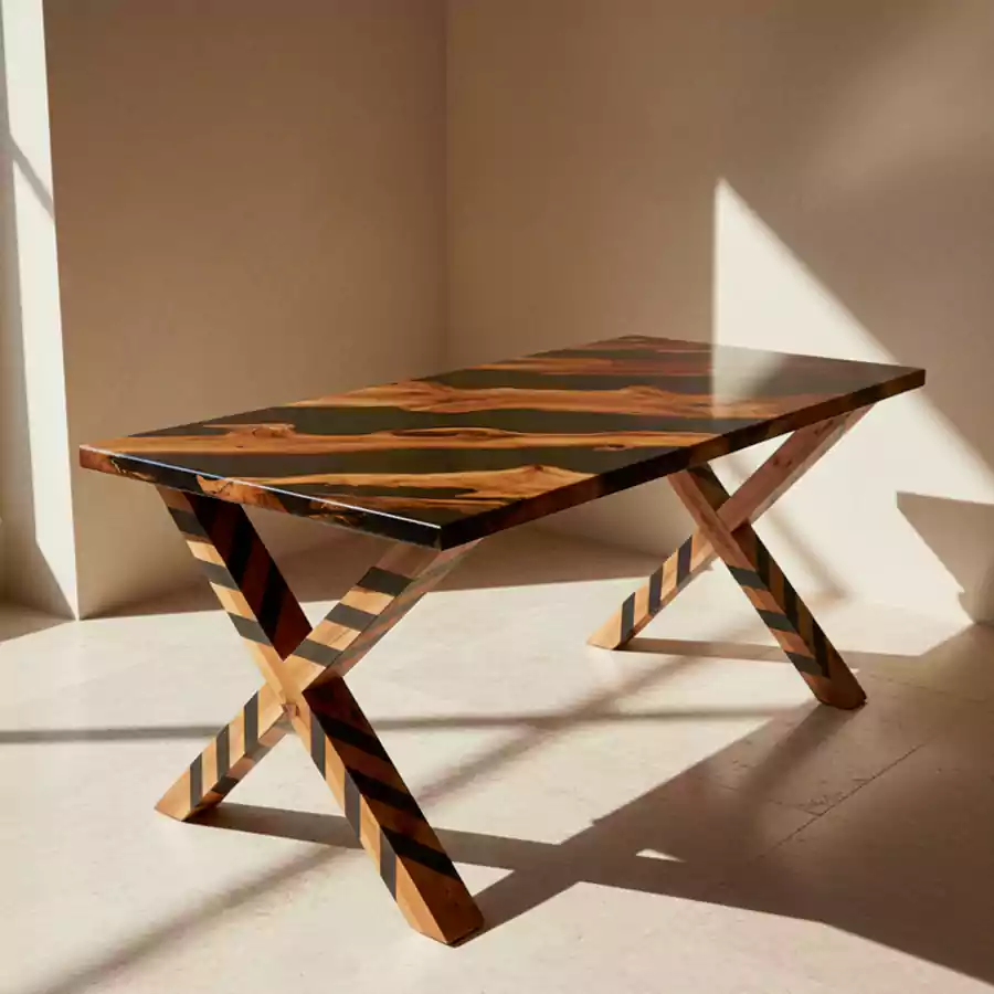 Masif Ahşap & Siyah Epoksi Masa - Görsel 5