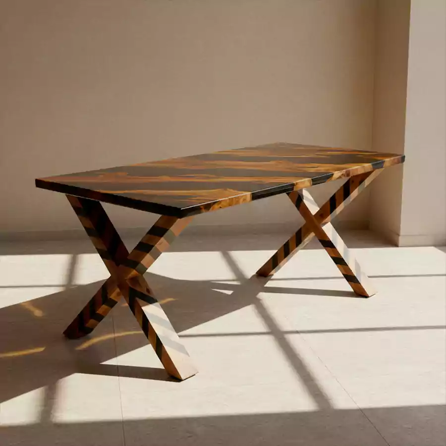 Masif Ahşap & Siyah Epoksi Masa - Görsel 3