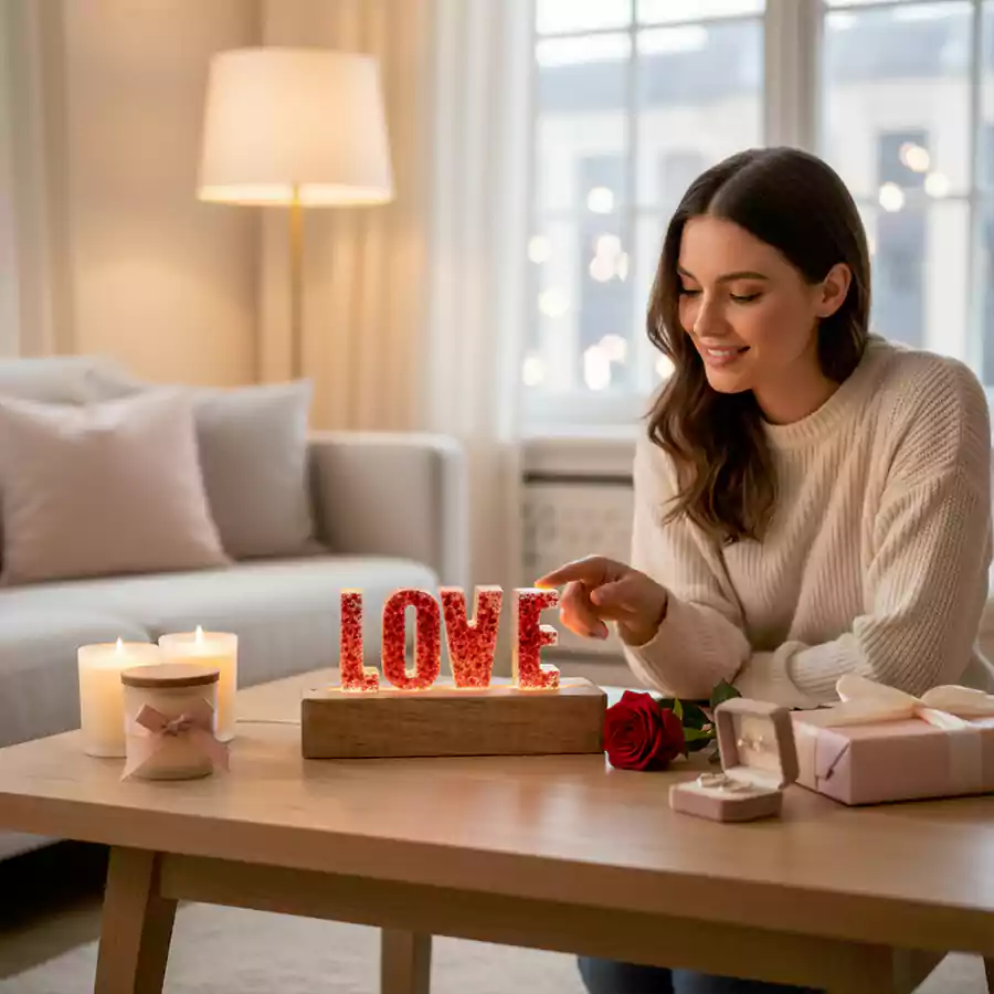Epoksi Reçine LOVE Yazılı Işıklı Masa Üstü Dekor - Görsel 3