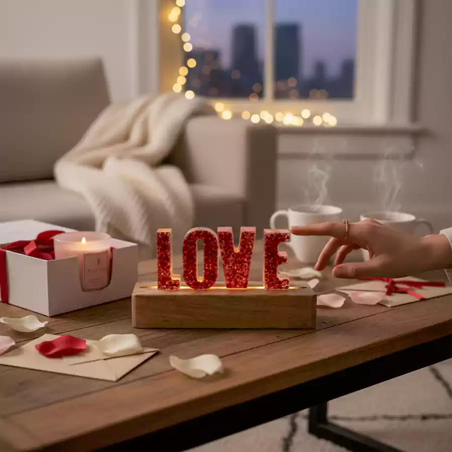 Epoksi Reçine LOVE Yazılı Işıklı Masa Üstü Dekor - Görsel 2