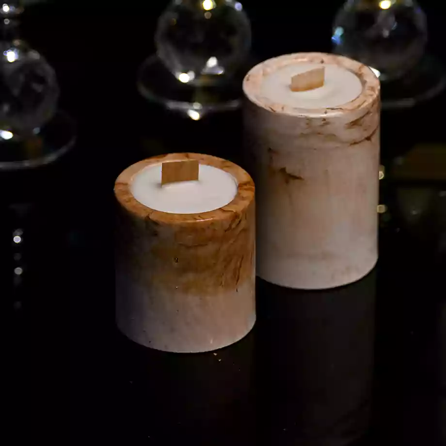 Ahşap Fitilli Silindir Mum Seti - Görsel 4