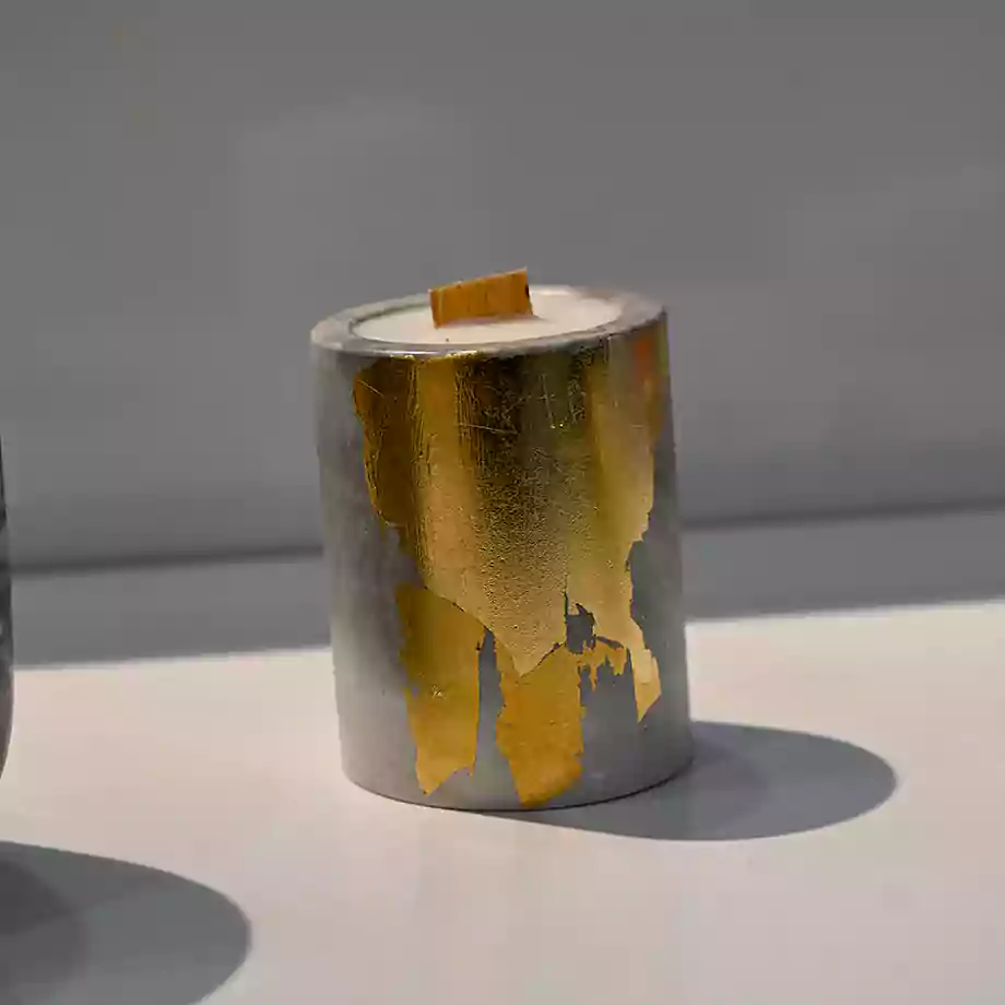 Gold Detaylı Beton Mum Seti Ahşap Fitilli - Görsel 2