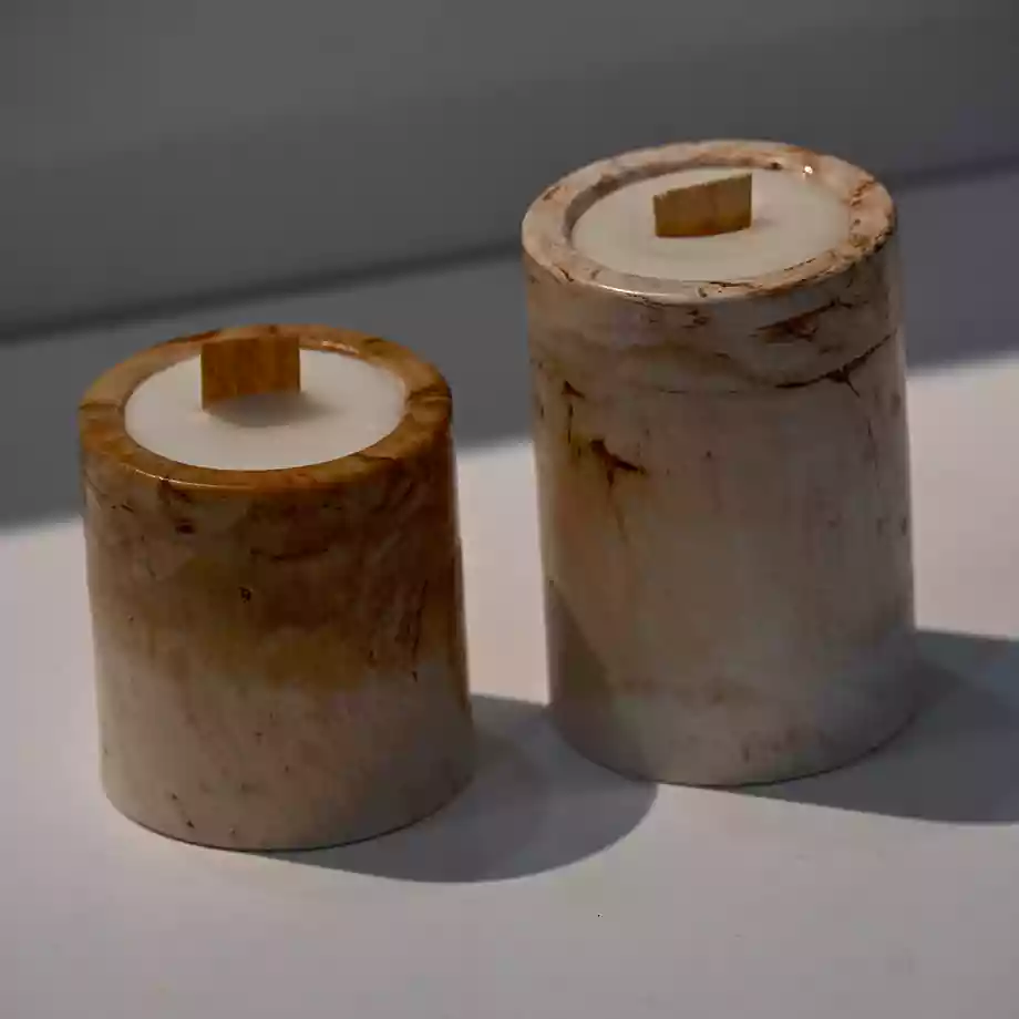 Ahşap Fitilli Silindir Mum Seti - Görsel 3