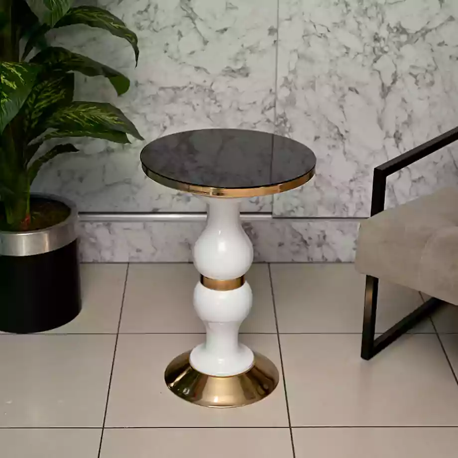 Gold Detaylı Beyaz Dekoratif Yan Sehpa - Görsel 2